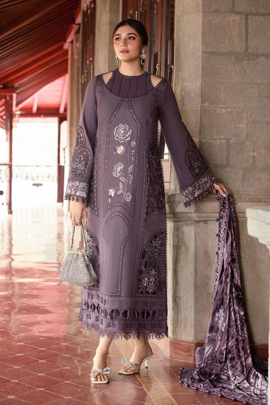 Chic Mauve Embroidered Dhanak 3-Piece Suit