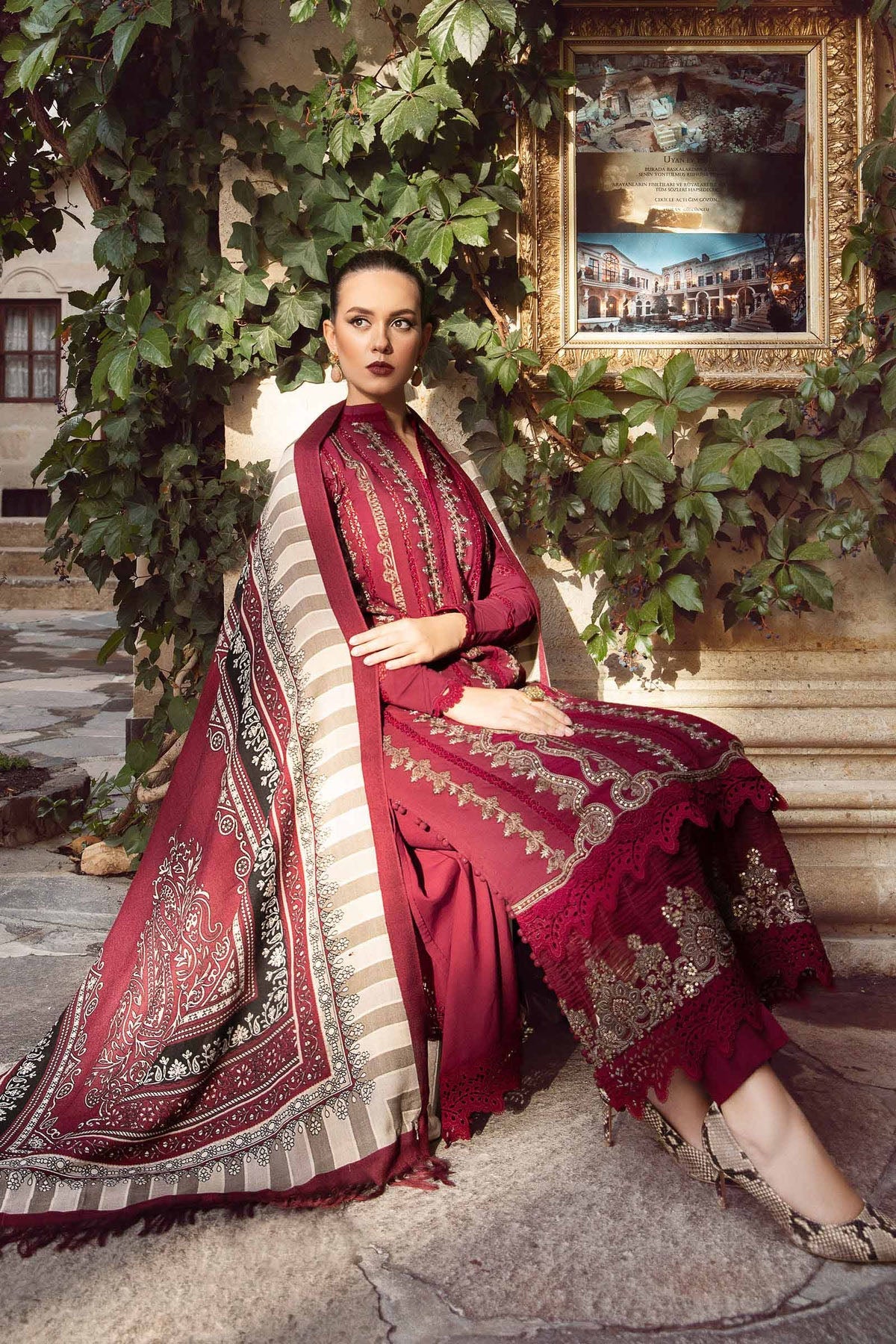 Crimson Grace Embroidered 3-piece Dhanak Suit