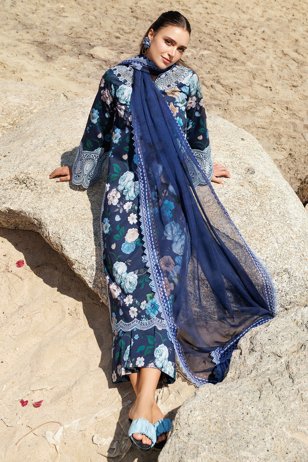 Azure Bloom Printed Lawn 3-Piece Outfit – Timeless Elegance