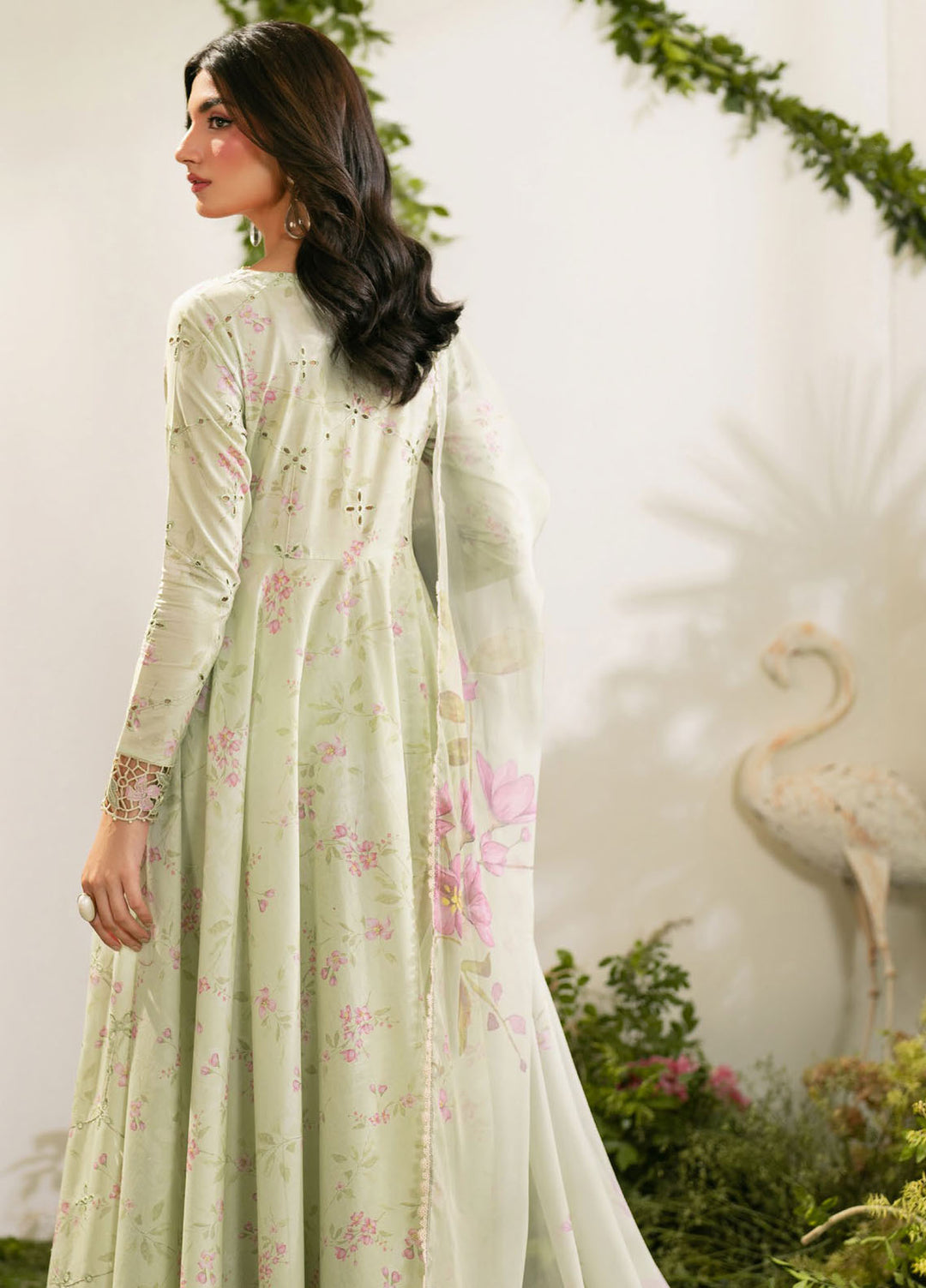 Pastel Green Floral Printed Dhanak 3-Piece Suit