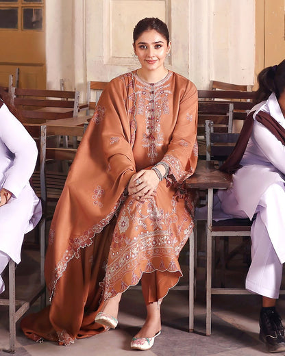Autumn Glaze Embroidered Khaddar 3-Piece Outfit