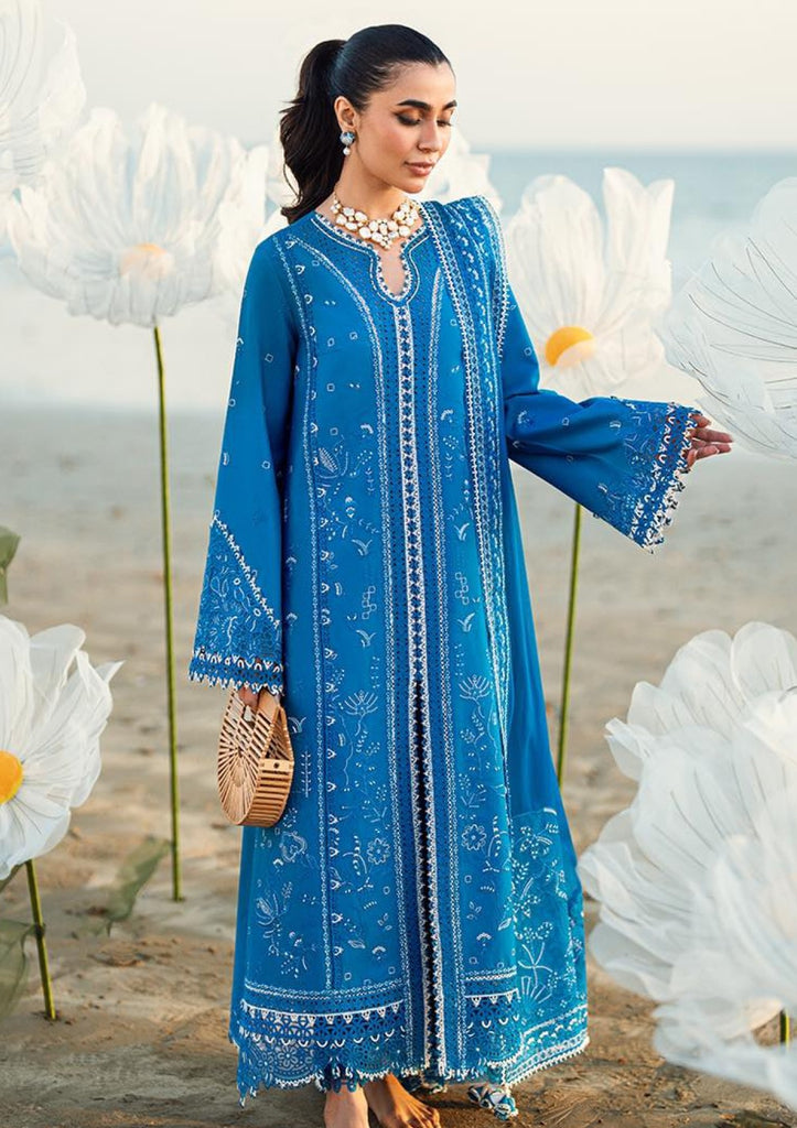 Elegant Blue Embroidered Dhanak 3-Piece Suit