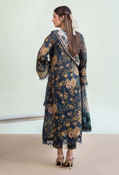 Teal Floral Elegance Printed Dhanak 3-Piece Outfit