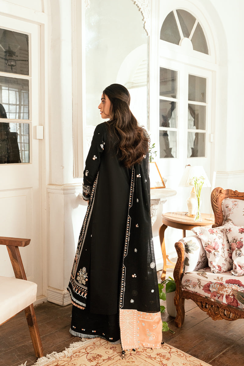 Luxury Black Embroided Lawn 3-Piece Outfit - Elegant Occasion Wear