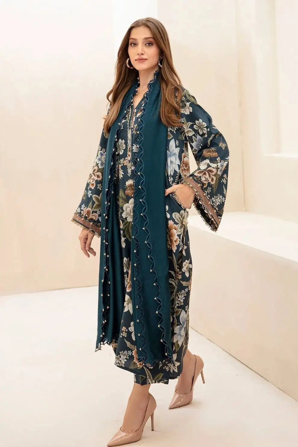 Teal Emerald Printed Lawn 3-Piece Outfit – Graceful Daily Wear