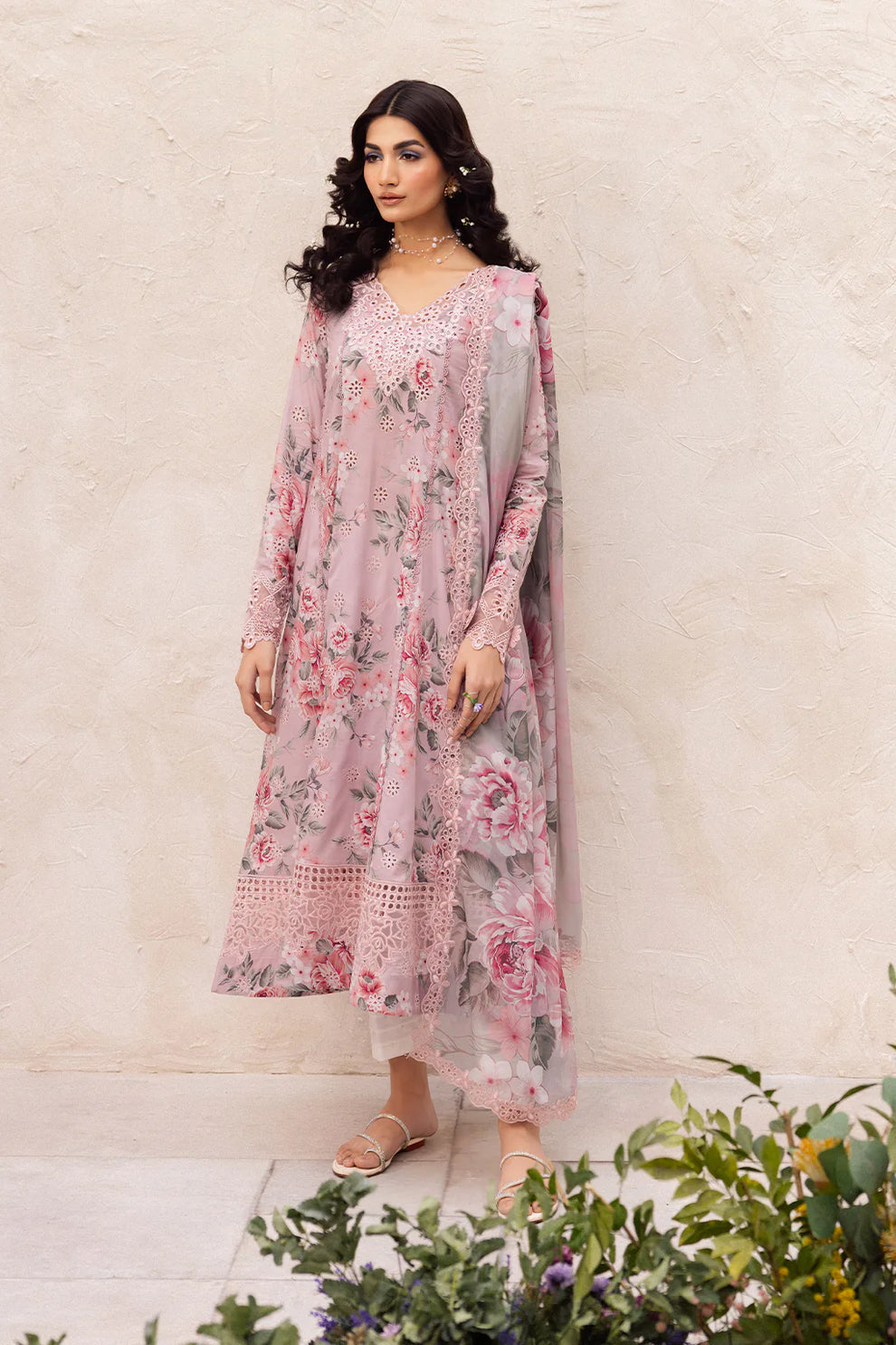 Pastel Paradise Printed Dhanak 3-Piece Suit