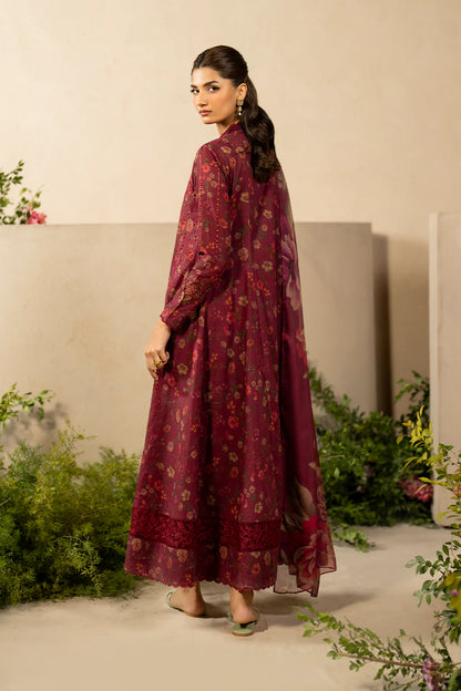 Crimson Charm Printed Dhanak 3-Piece Suit
