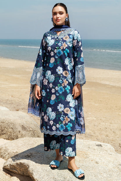 Azure Bloom Printed Lawn 3-Piece Outfit – Timeless Elegance
