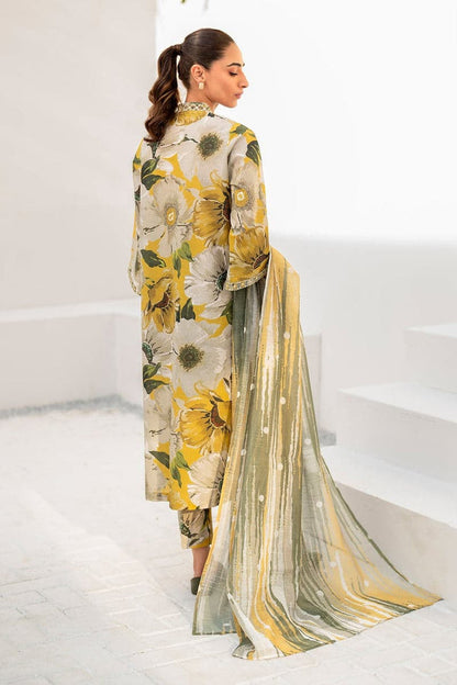 Yellow & Green Floral Printed Dhanak 3-Piece Suit