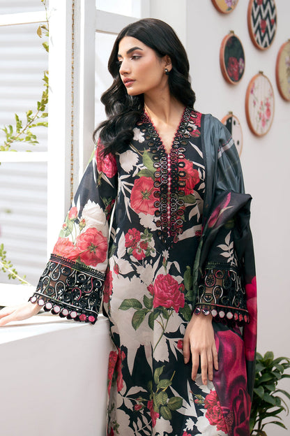 Floral Noir Printed Dhanak 3-piece Suit - Festie attire