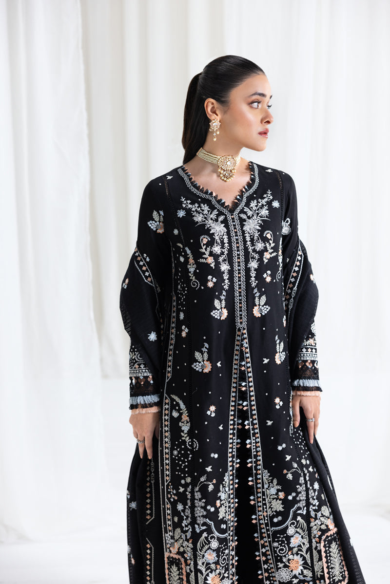 Luxury Black Embroided Lawn 3-Piece Outfit - Elegant Occasion Wear