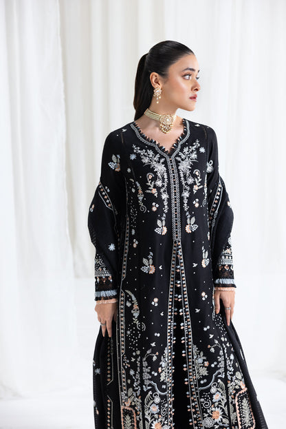 Luxury Black Embroided Lawn 3-Piece Outfit - Elegant Occasion Wear