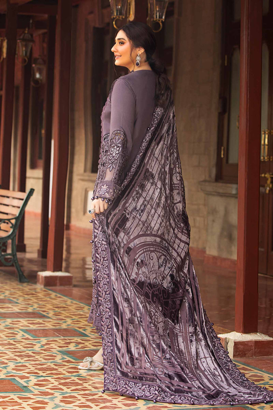 Chic Mauve Embroidered Dhanak 3-Piece Suit