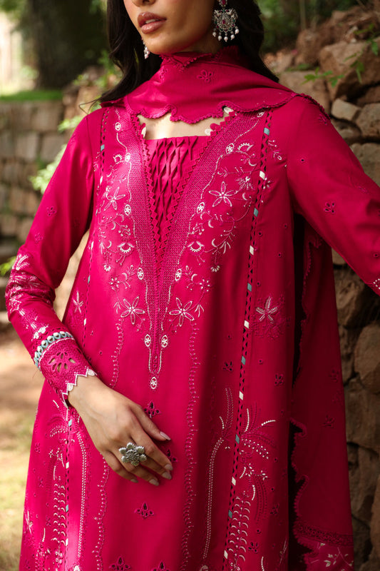Vibrant Pink Embroidered Dhanak 3-Piece Suit