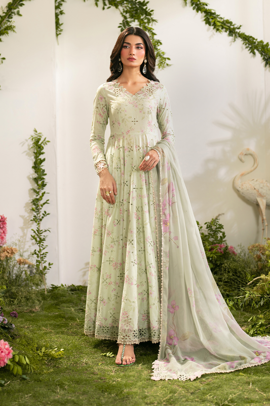Pastel Green Floral Printed Dhanak 3-Piece Suit