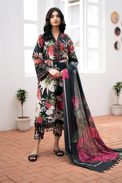 Floral Noir Printed Dhanak 3-piece Suit - Festie attire