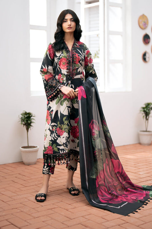 Floral Noir Printed Dhanak 3-piece Suit - Festie attire