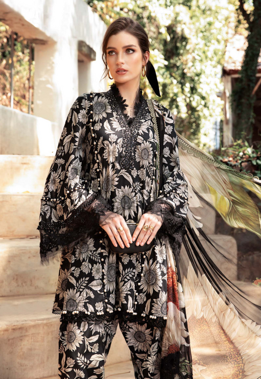 Black Florent Printed Pure Lawn 3-Piece Suit
