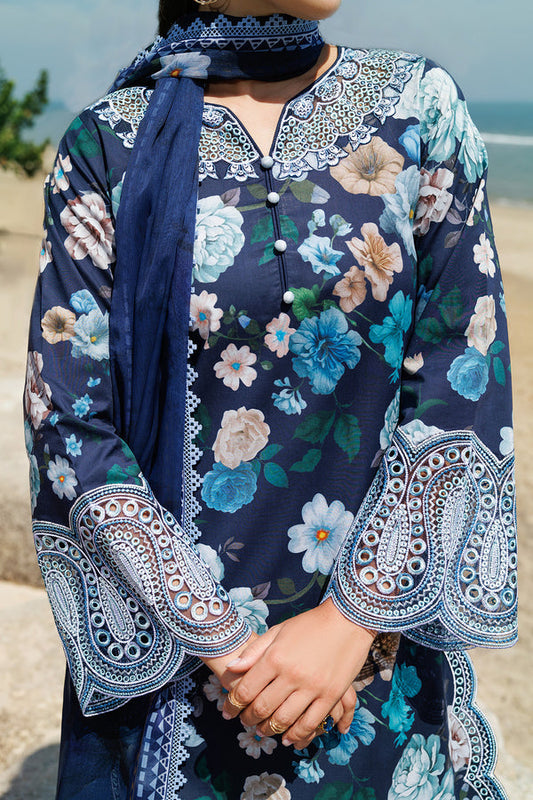 Azure Bloom Printed Lawn 3-Piece Outfit – Timeless Elegance