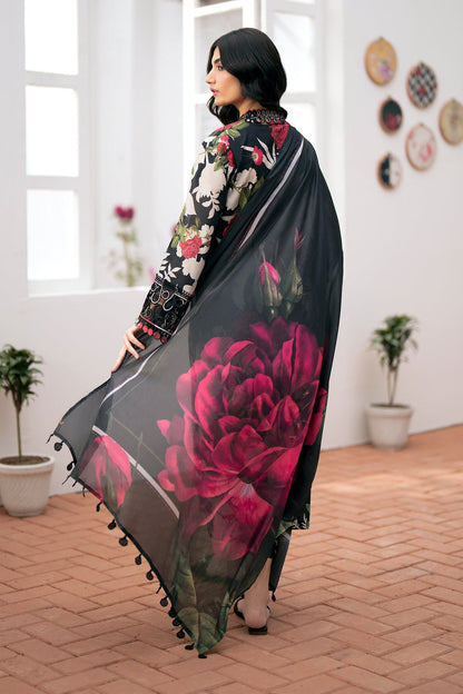 Floral Noir Printed Dhanak 3-piece Suit - Festie attire