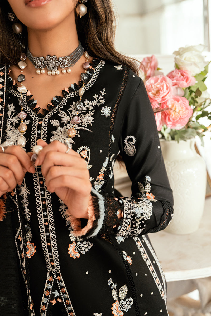 Luxury Black Embroided Lawn 3-Piece Outfit - Elegant Occasion Wear