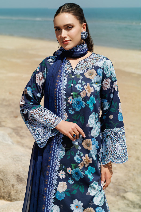 Azure Bloom Printed Lawn 3-Piece Outfit – Timeless Elegance