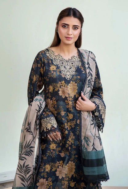 Teal Floral Elegance Printed Dhanak 3-Piece Outfit