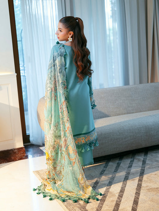 Aqua Marine Embroided Lawn 3-Piece Outfit - Crafted for Queens