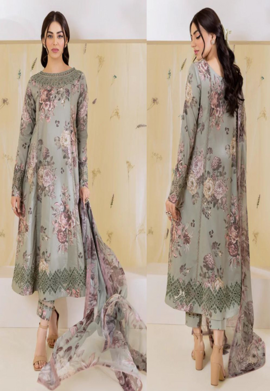 Pista Green Printed Pure Lawn 3-Piece Suit