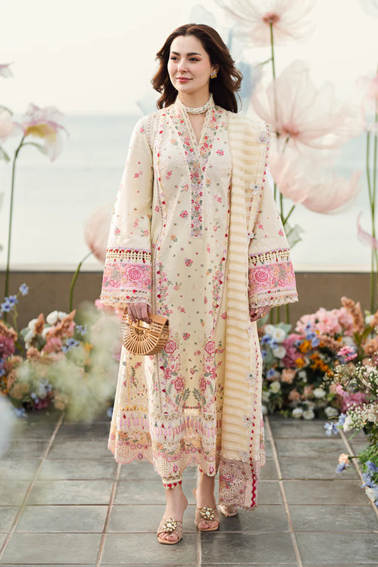 Elegant Cream Embroidered Dhanak 3-Piece Suit