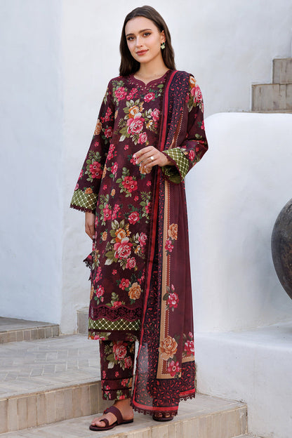 Rich Maroon Printed Lawn 3-Piece Outfit – Refined Summer Wear