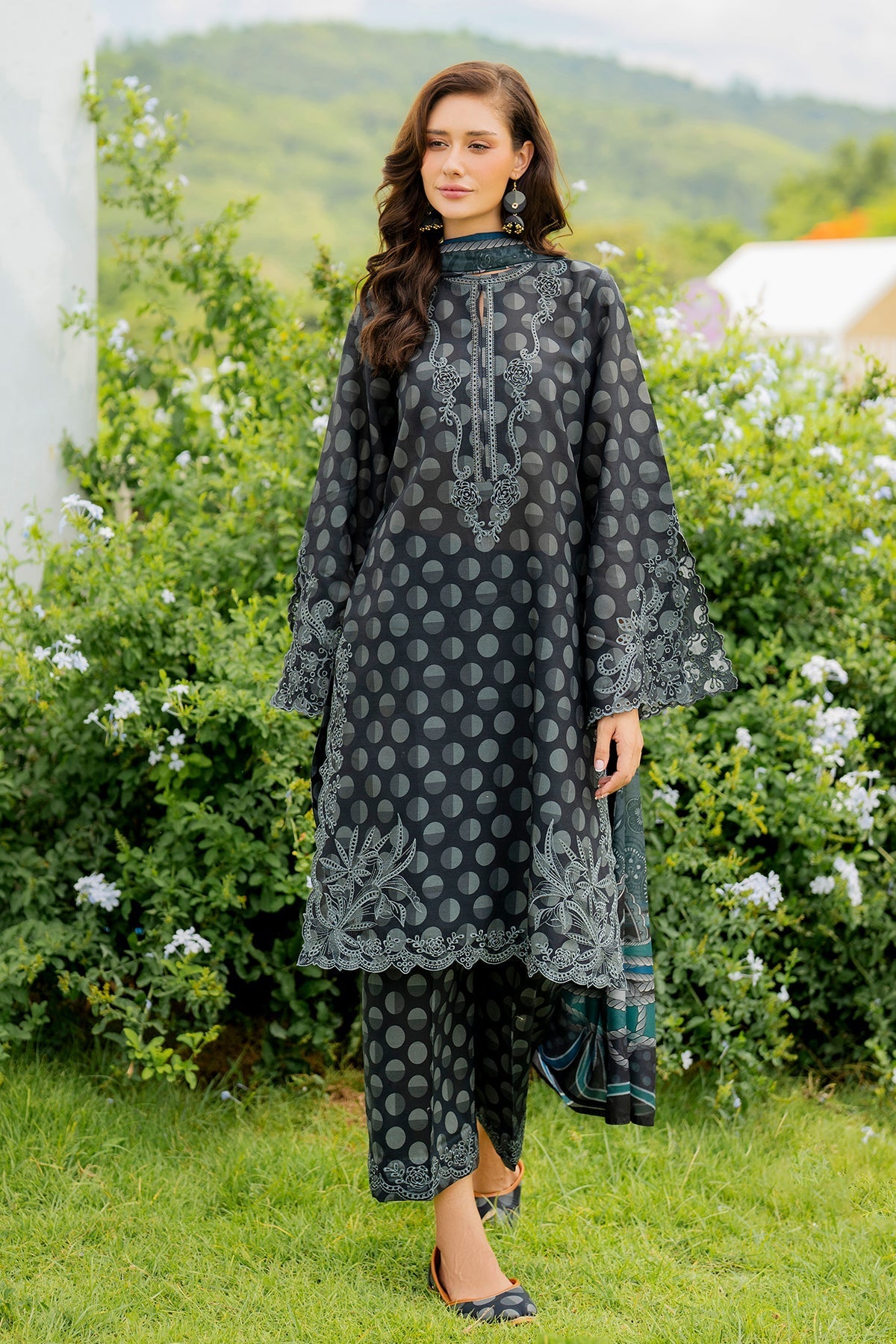 Sage Elegance Printed Floral Dhanak 3-piece Outfit