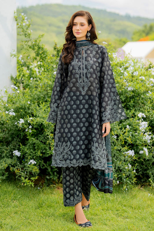 Sage Elegance Printed Floral Dhanak 3-piece Outfit