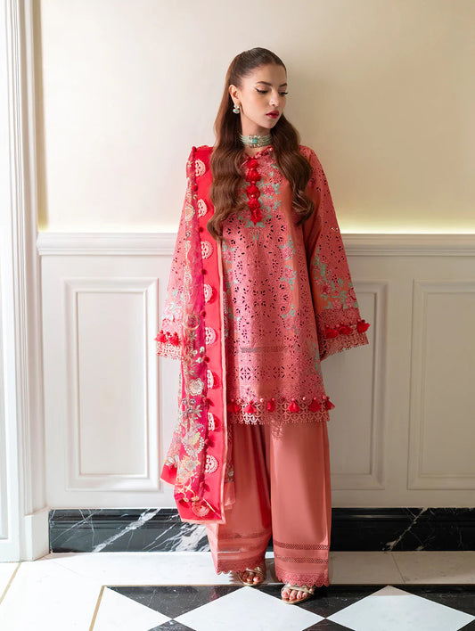 Coral Bloom Embroided Lawn 3-Piece Outfit - Wear Your Elegance