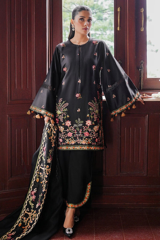 Glamorous Black Embroidered 3-Piece Dhanak Suit